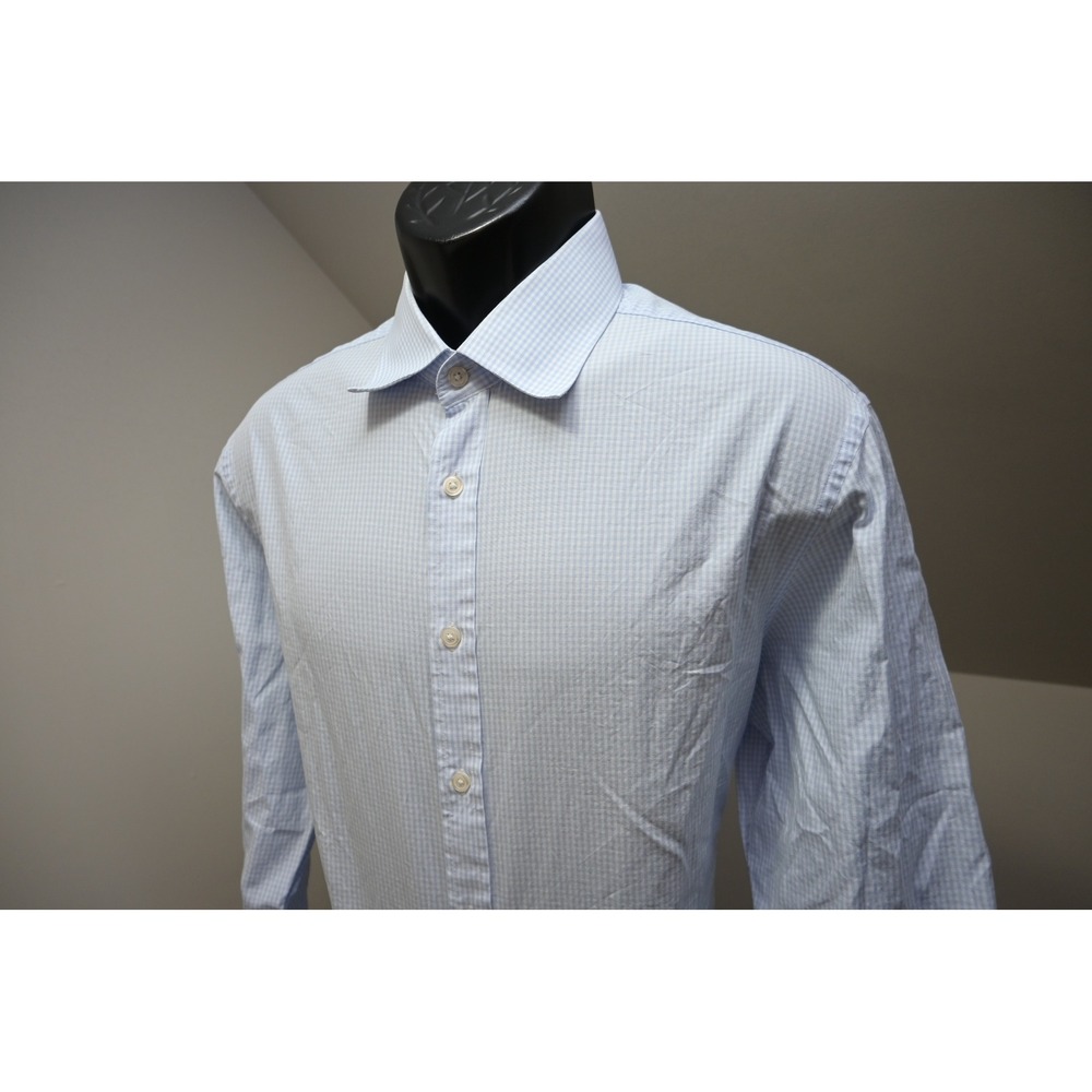 Charles Tyrwhitt Button Up Dress Mens XL 17/34 Blue Plaid Slim Fit Excellent